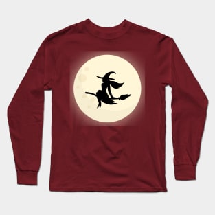 Flying Witch Moon Background Long Sleeve T-Shirt